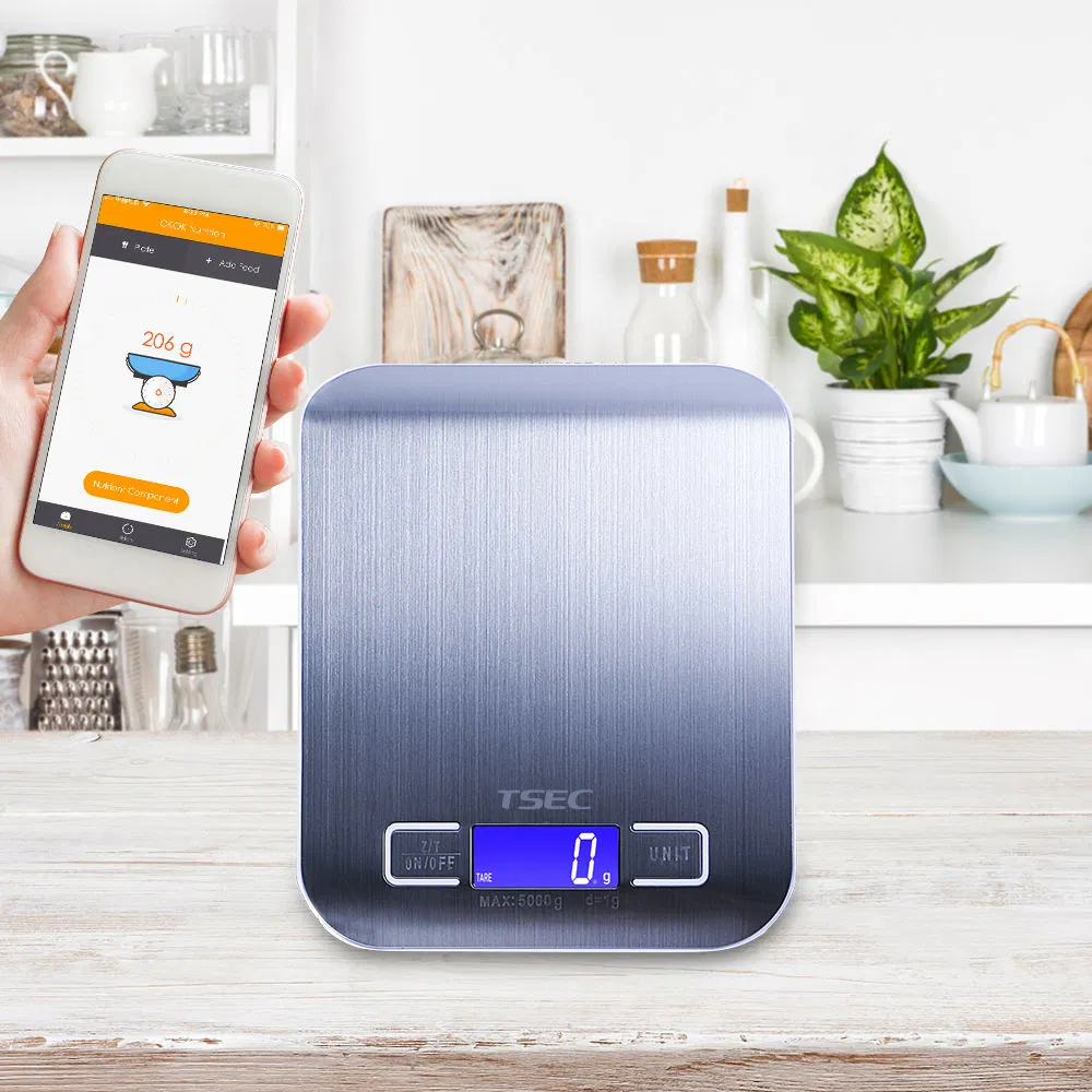 Homefashion 5kg 1g 11lb Digital Kitchen Scales Food Scale with Stainless Steel Platform Electronic Cooking Backlit LCD Display Multifunction for Home and Office