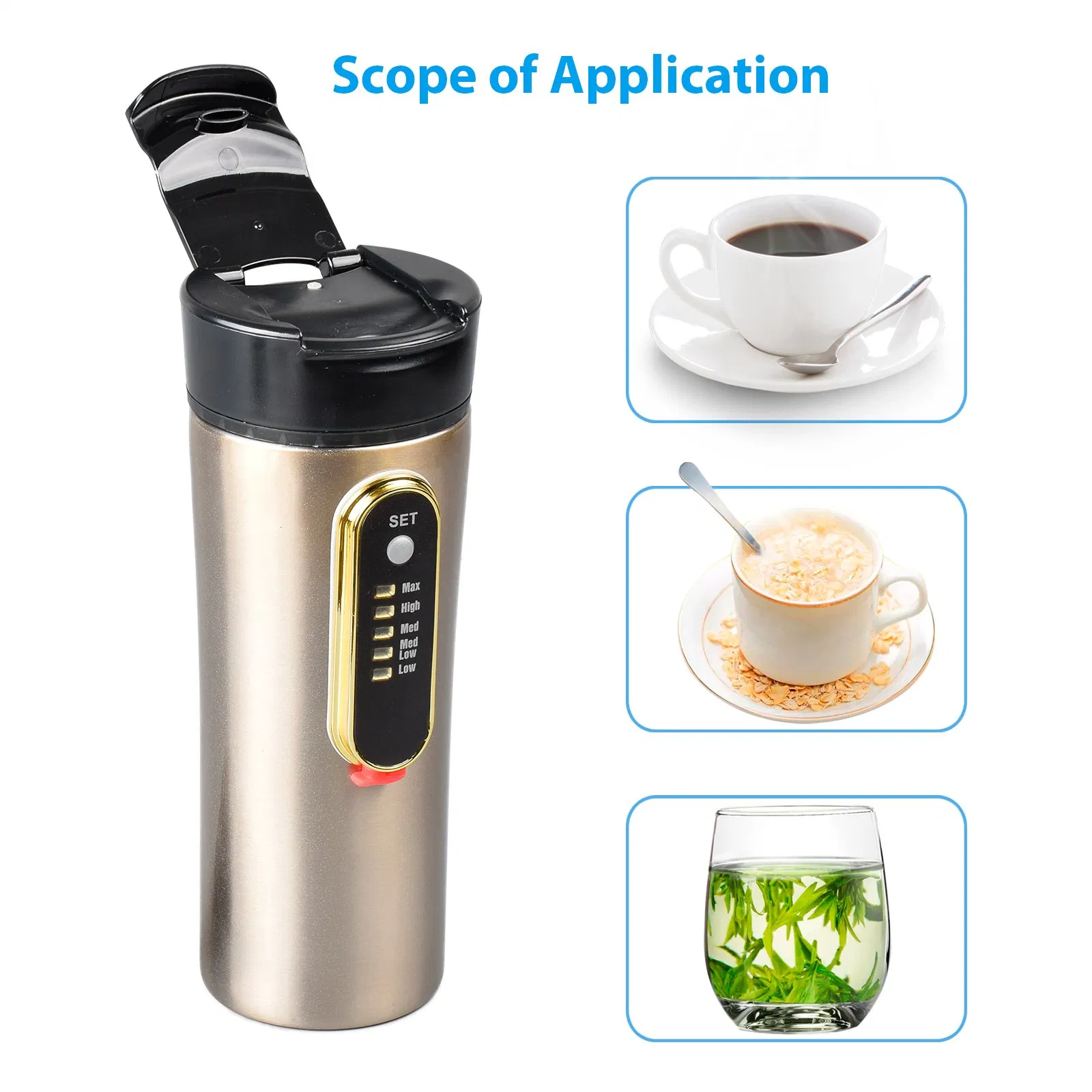 Car 12V Adapter USB Electric Mini Travel Kettle Stainless Steel Mugs