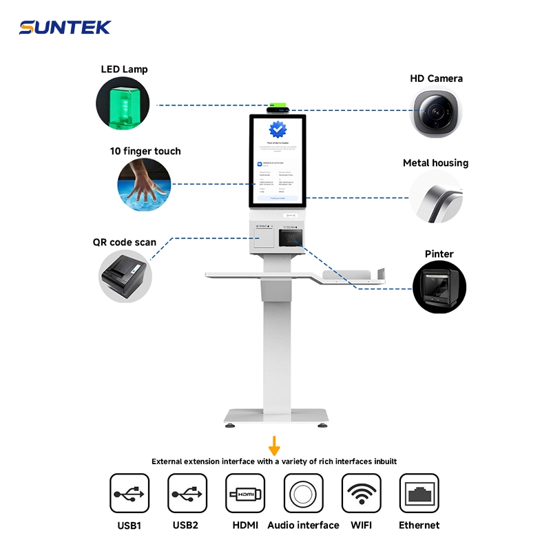 Suntek Floor Stand Wall Mounted 23.8 Inch Touch Screen Self Service Payment Ordering Kiosks