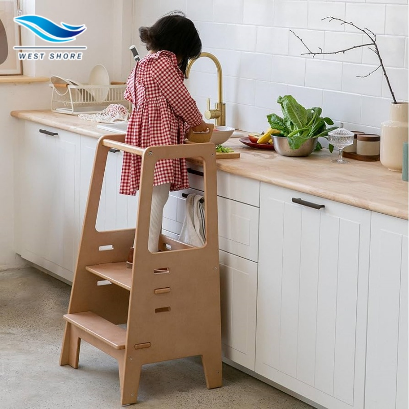 Preschool Montessori Step Learning Tower for Toddlers Wooden Kitchen Furniture