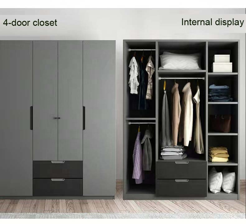 Custom Hotel Modular Wooden 4 Doors Master Furniture Walking Walldrope Wardrobe Bedroom Systems Walk in Closets
