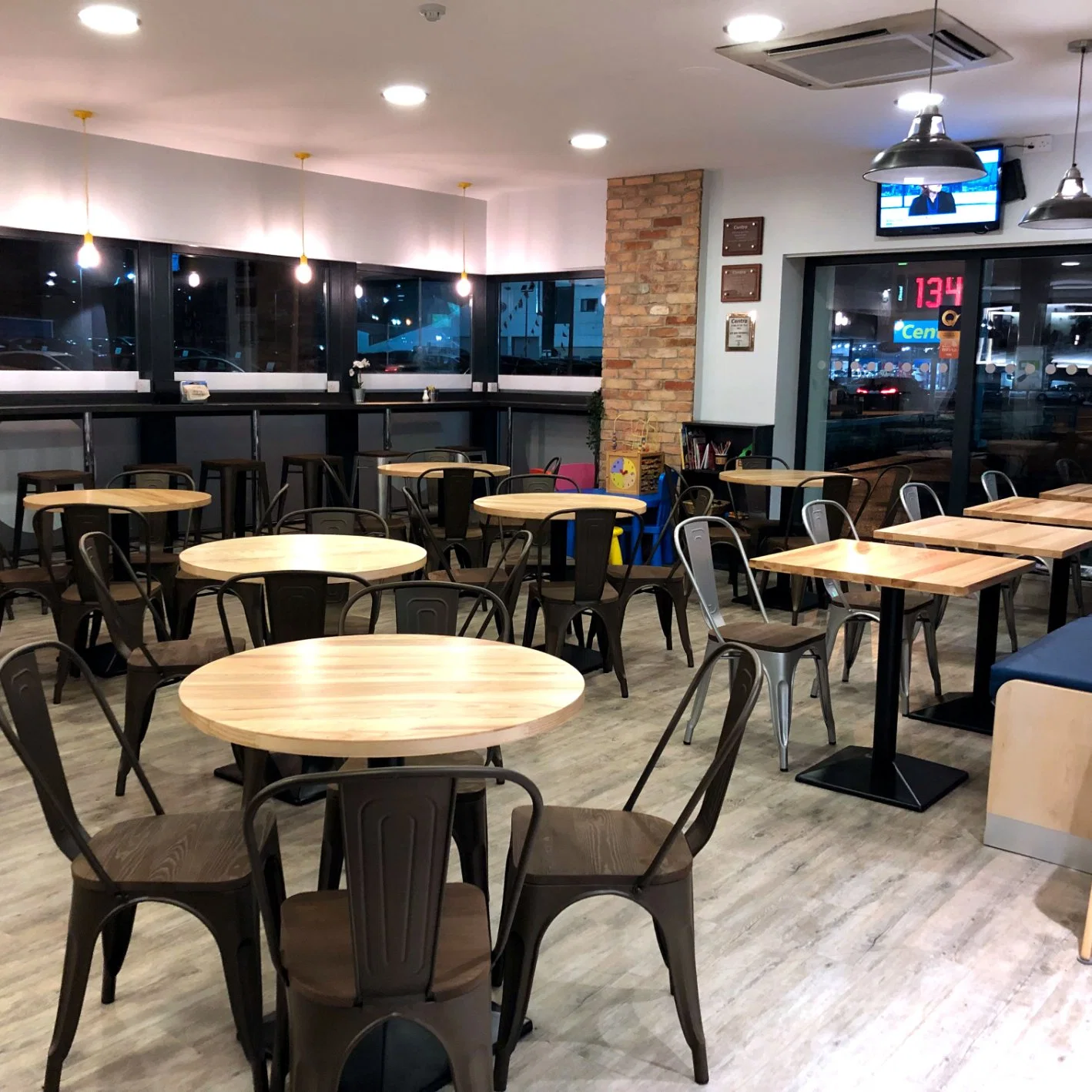 Economical Cafe Furniture Table Set with Seating and Back Cushion Chairs