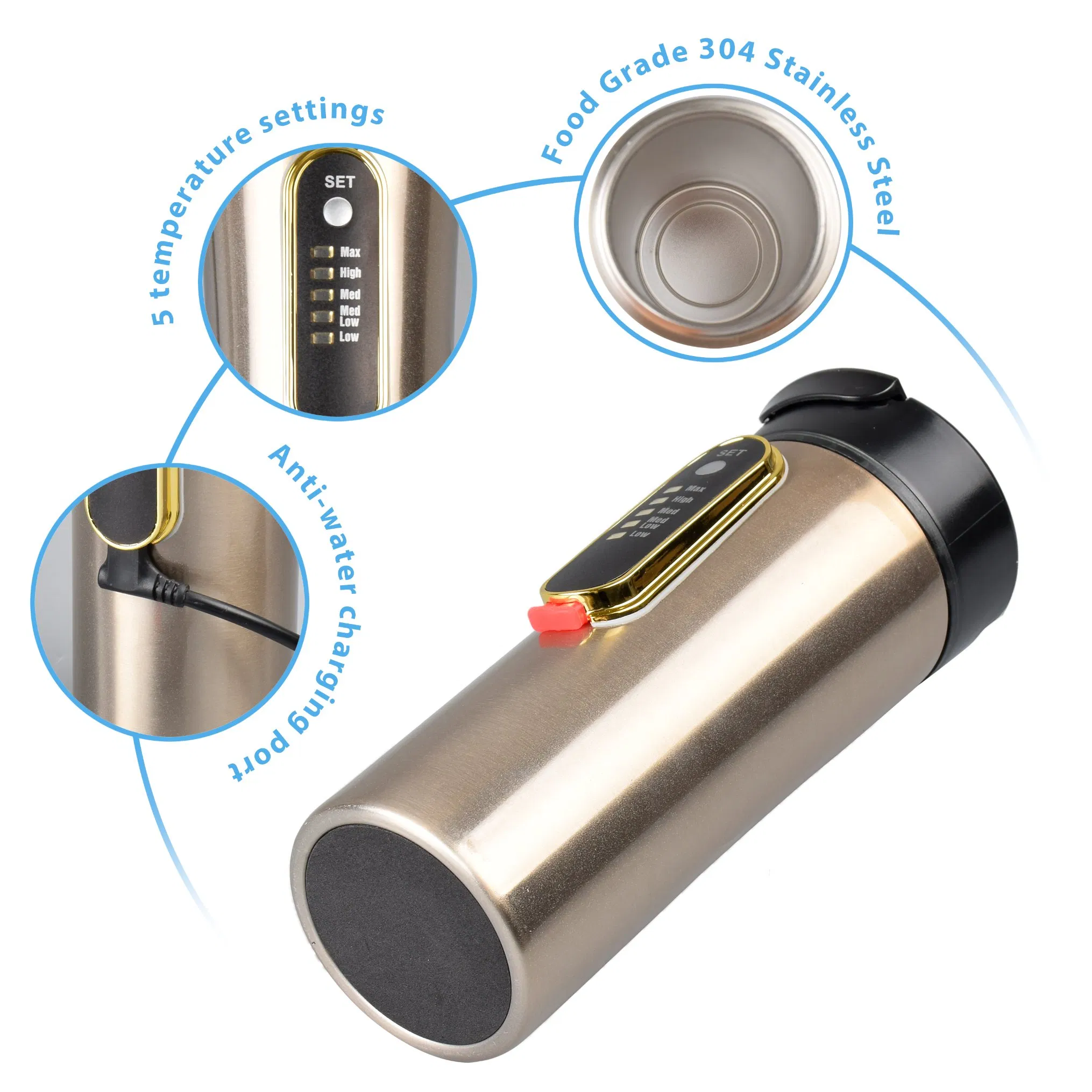 Car 12V Adapter USB Electric Mini Travel Kettle Stainless Steel Mugs