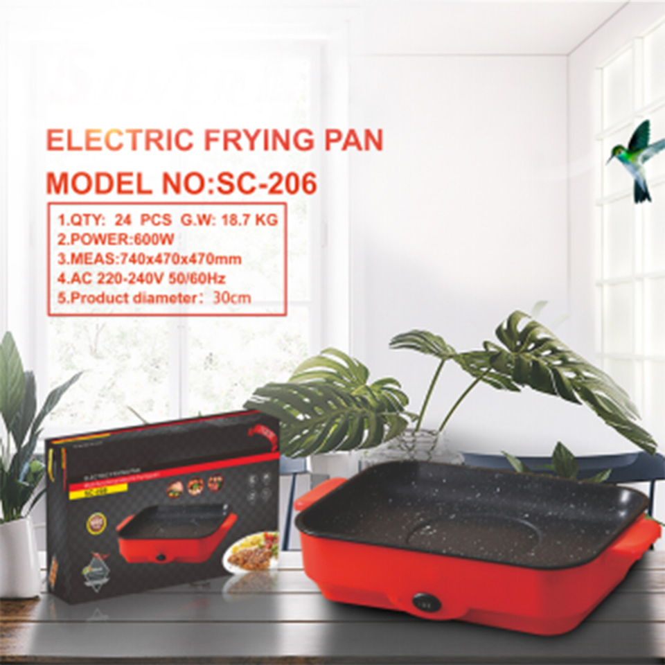Sc-206 Stainless Steel Electric Frying Pan PTFE Surface for Barbecue Steak Omelette Grill Cooking Effective for Household
