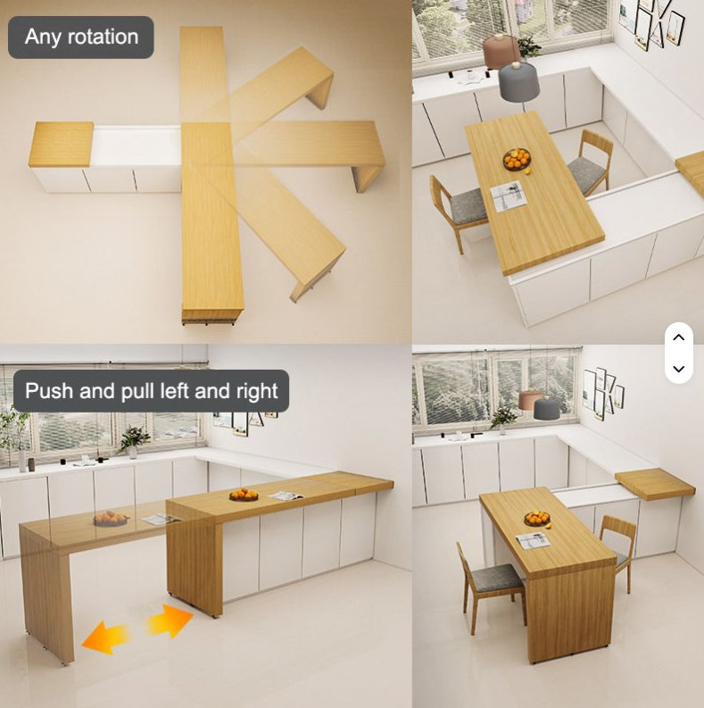 Top Rail System Rotating Mechanism Pull out Expandable Countertops Accessories Sliding Table for Kitchen Island Extension