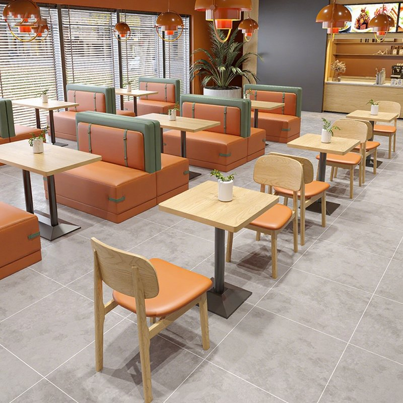Modern Fast Food Court Pizza Shop Restaurant Table and Chair Orange Leather Double Sided Booth Seating Sofa for Coffee Shop Furniture