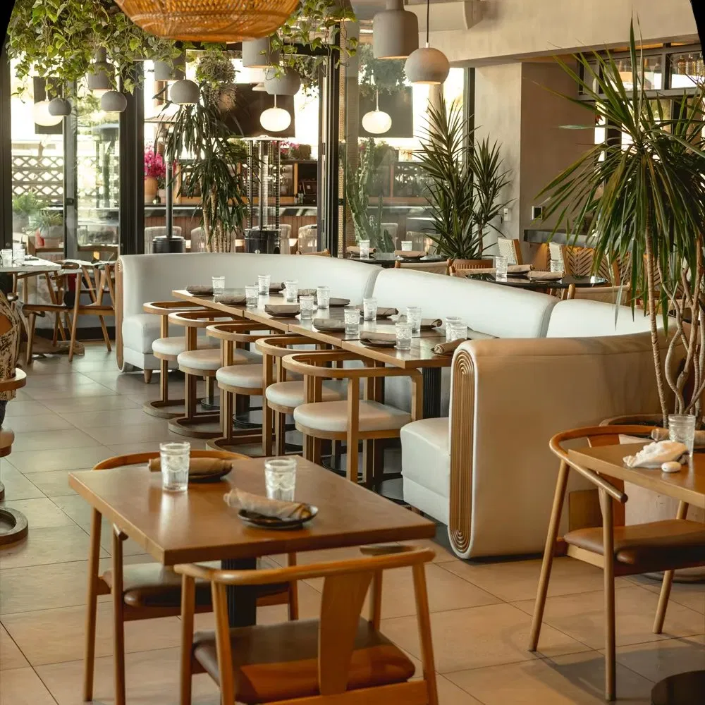 Outdoor Fast Food Furniture Cafe Rattan Table and Chairs Set Luxury Banquette Dining Bench Booth Seating Sofa for Restaurant