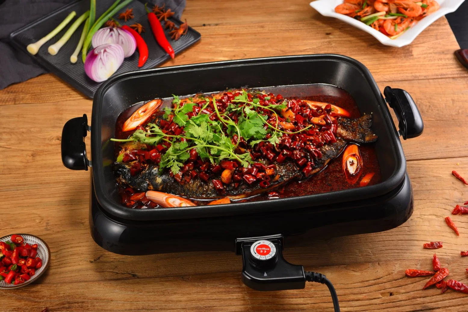 Removable Grill &amp; Electric Skillet Rectangle Frying Pan 40cm