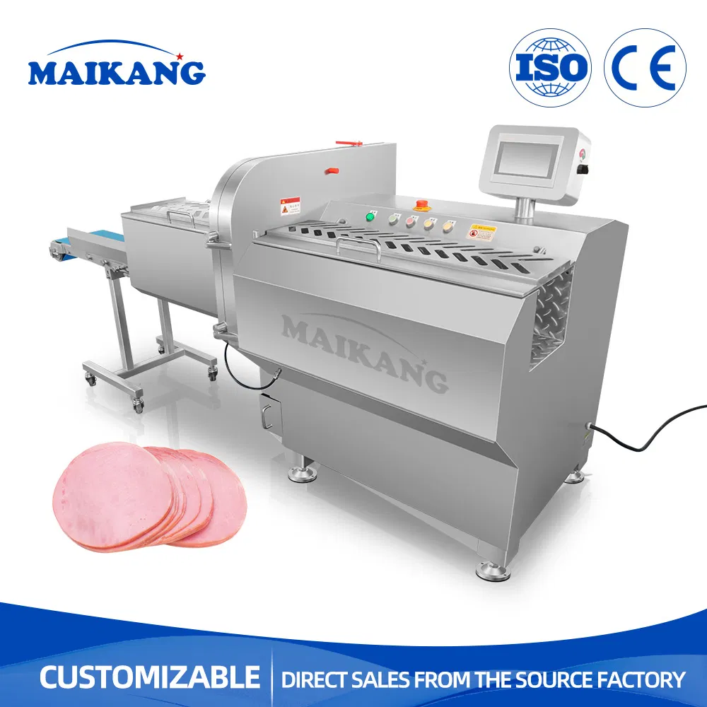 Industrial Meat Cutting Slicer Cutter Chopper Machine for Pork Beef Chicken Steak Slicing Processing Plant with Adjustable Thickness and Conveyor Feeding System