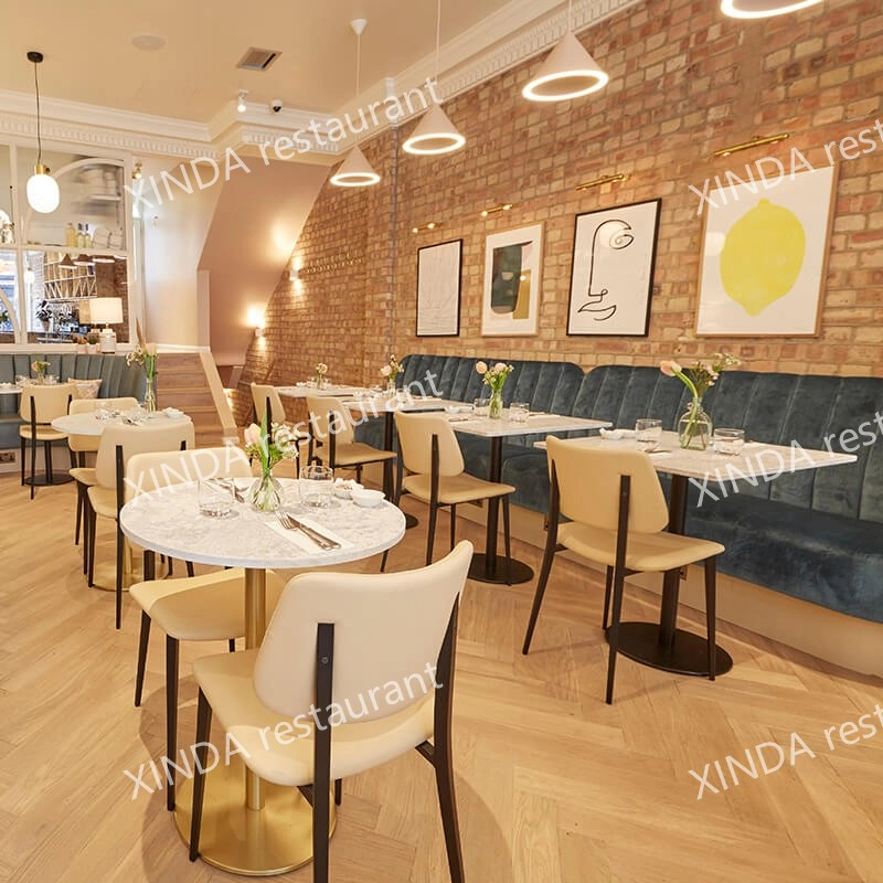 Design Leather Cafe Booth Sofa Fast Food Table and Chair Restaurant Furniture