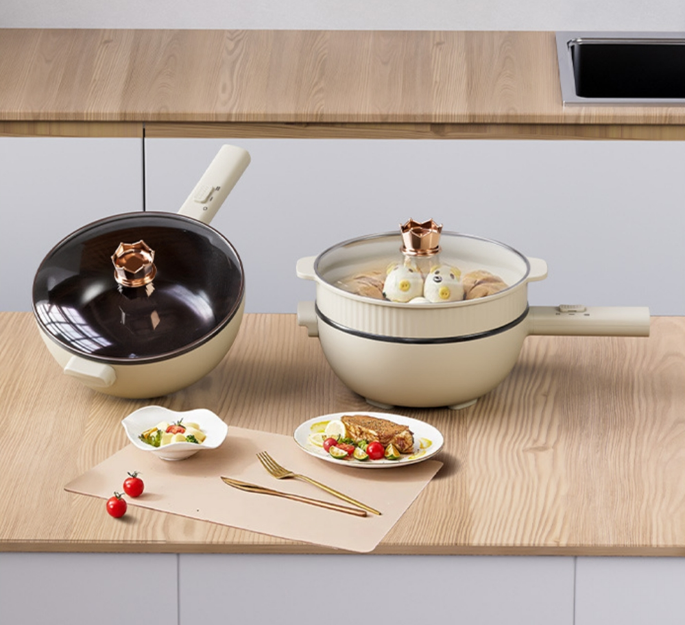 Non-Stick Electric Frying Pan with Steamer Electric Frying Pan Multifunctional Electric Egg Frying Pan