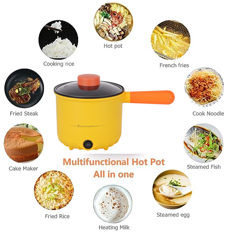 Hot Selling Electric Multi Cooking Pot Plastic Handle Electric Mini Hot Pot with Glass Lid Nonstick Electric Noodle Cooker