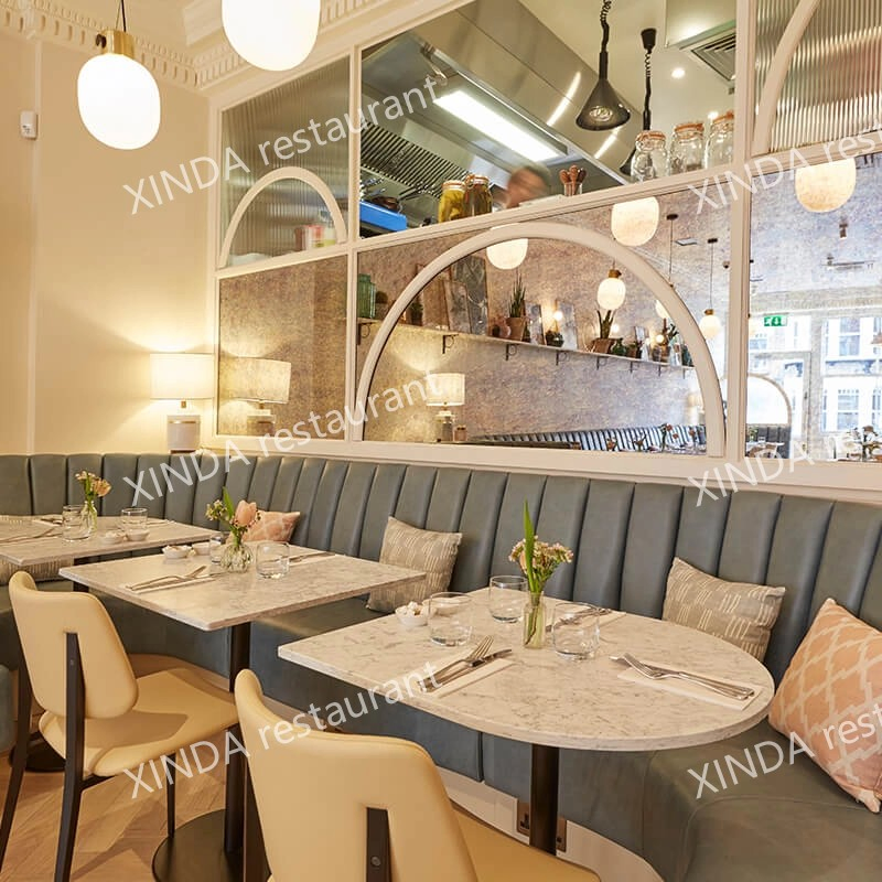 Design Leather Cafe Booth Sofa Fast Food Table and Chair Restaurant Furniture