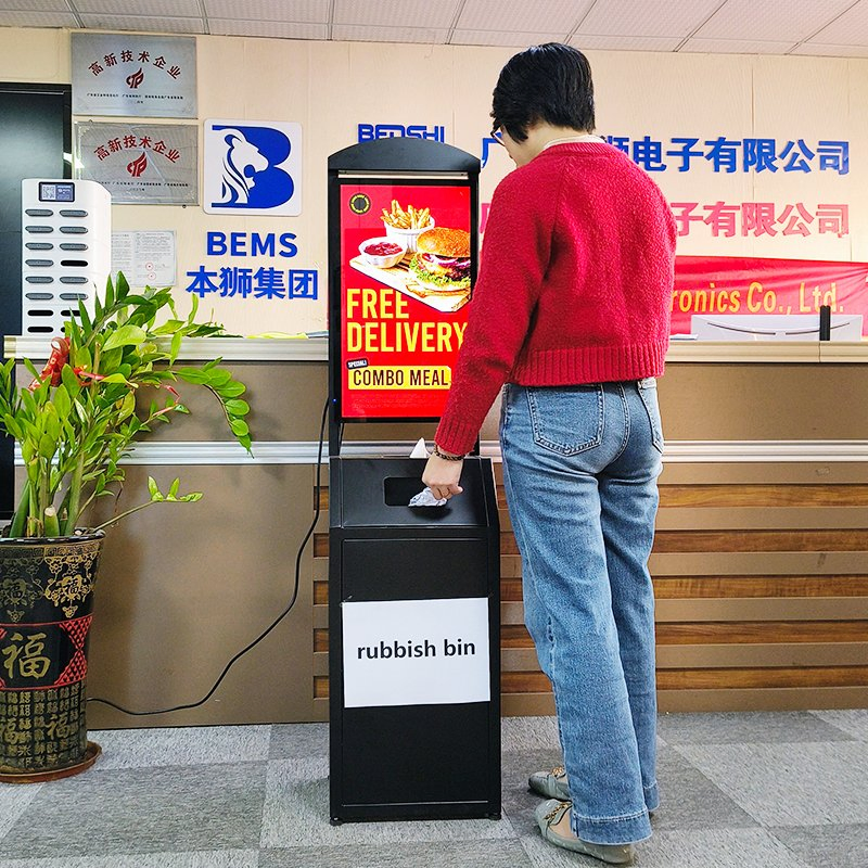 Bems Android LCD Display 23.8 Inch USB Non Touch Remote Management Smart TV Floor Standing Indoor Billboard LCD Advertising Digital Signage with Trash Can