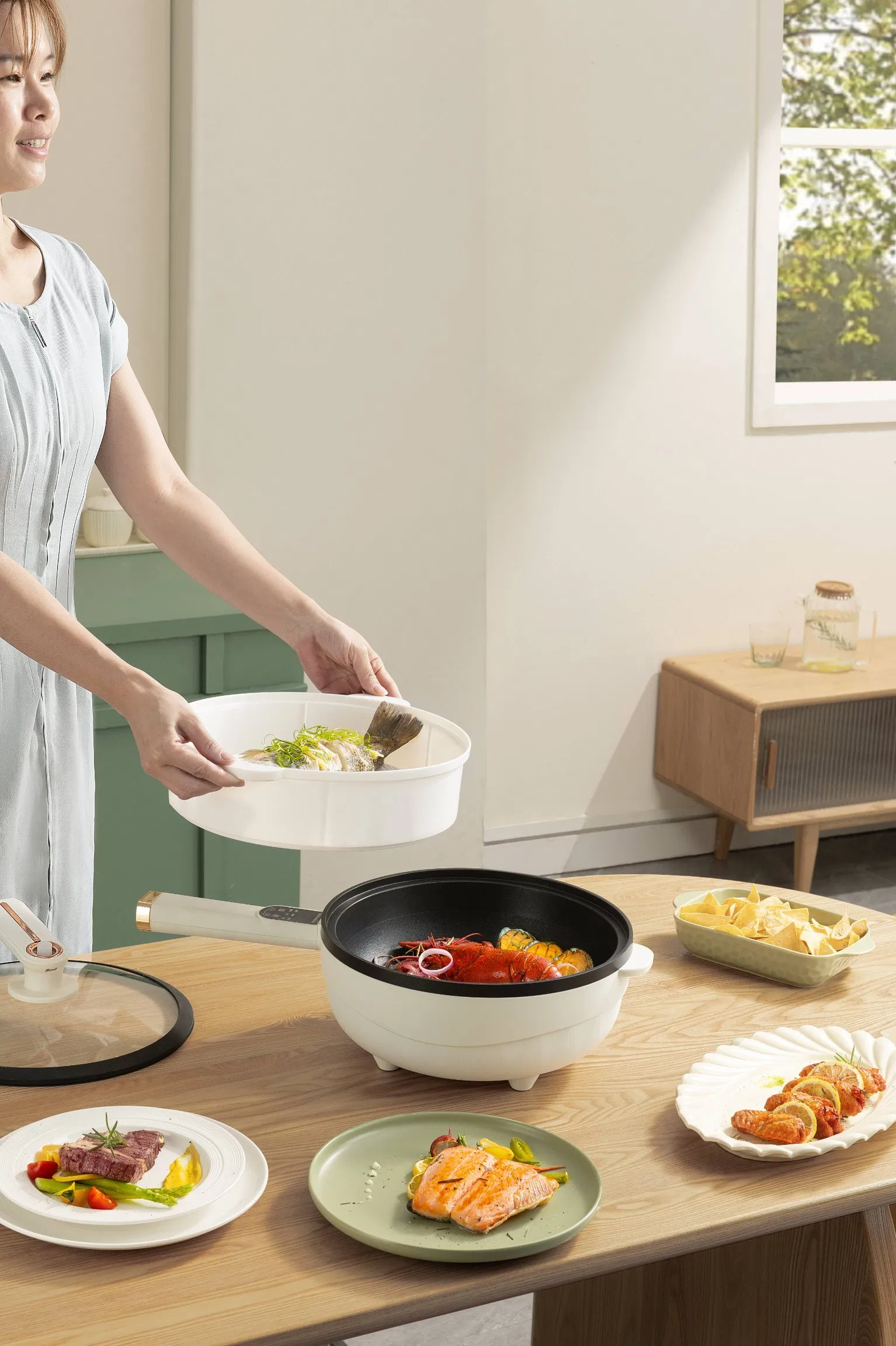 Aluminum Electric Cooker Frying Pan with Non-Stick Surface Electric Wok