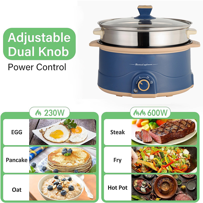 Electric Hot Pot 2.3L Portable Non-Stick Frying Pan for Saute Multifunction Electric Skillet for Stir Fry Roast Electric Cooker