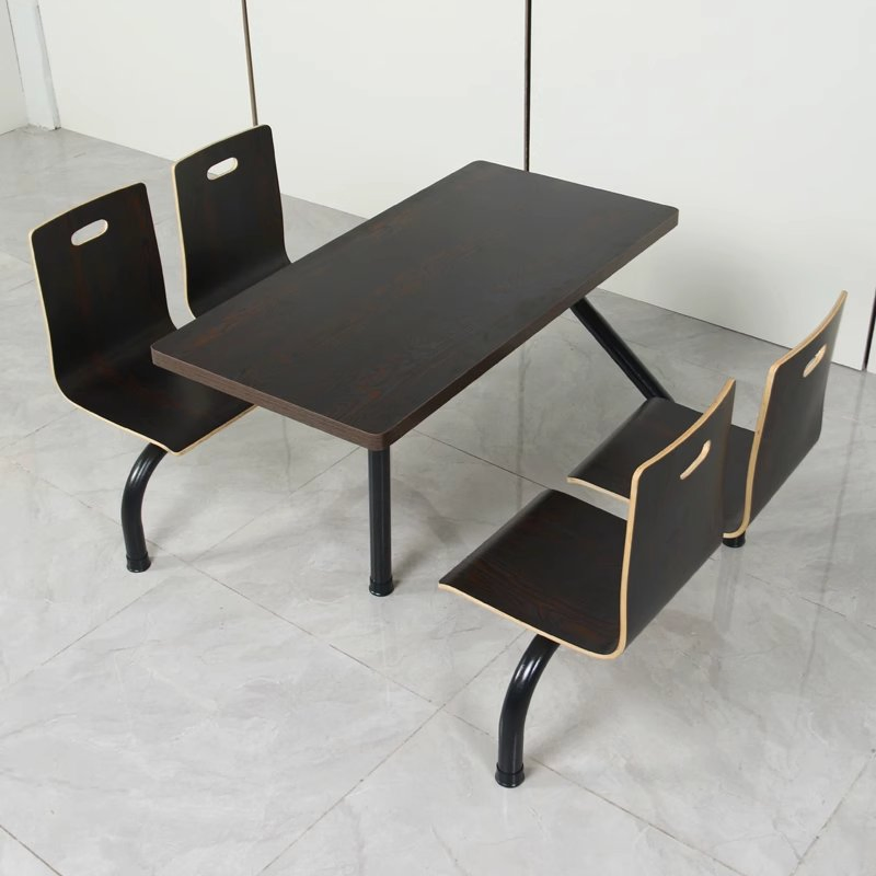 Industrial Fast Food Outdoor Bentwood Staff Canteen Dining Table and Chair Combination Restaurant Furniture Set