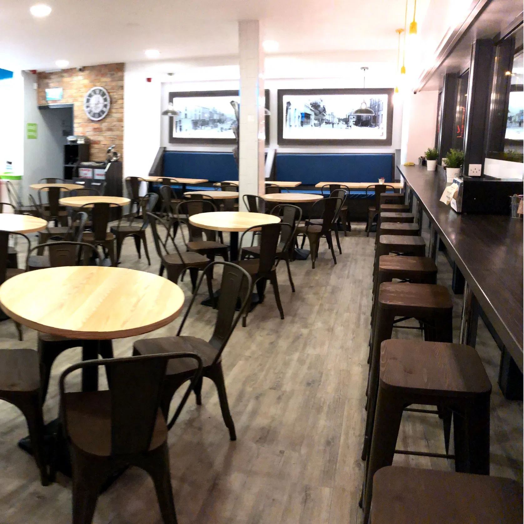 Economical Cafe Furniture Table Set with Seating and Back Cushion Chairs