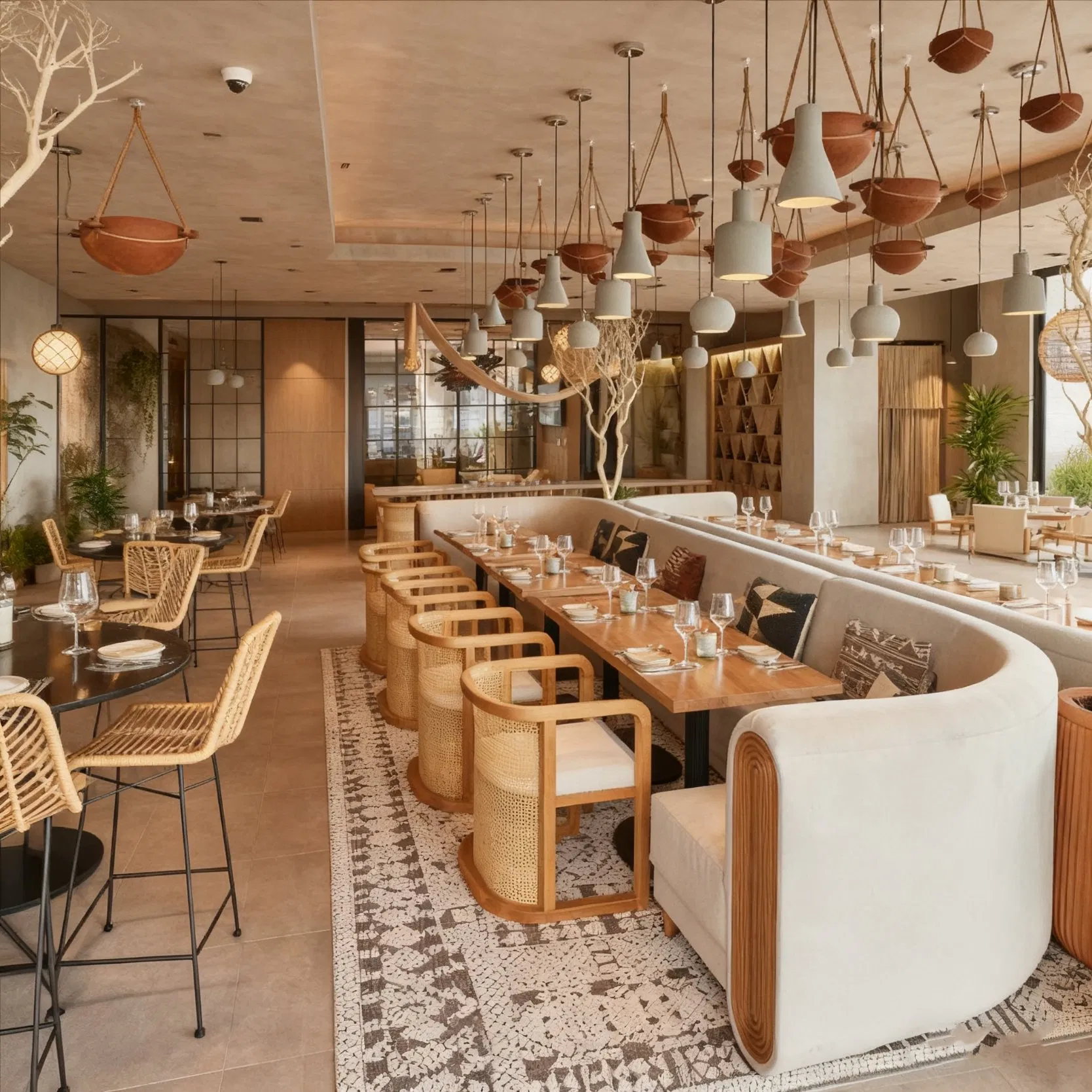 Outdoor Fast Food Furniture Cafe Rattan Table and Chairs Set Luxury Banquette Dining Bench Booth Seating Sofa for Restaurant