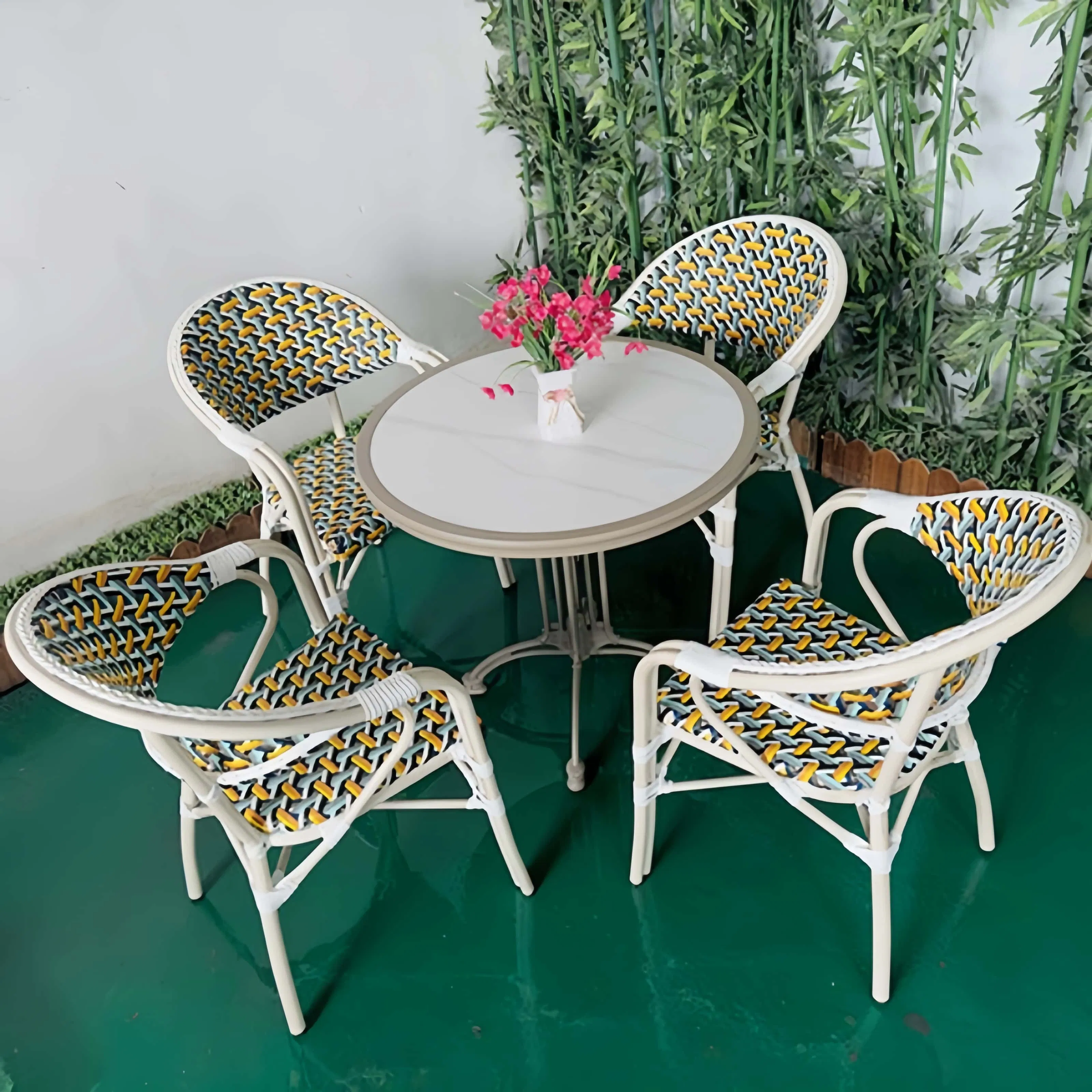 Nordic Outdoor Diningtable Rattan Chair Furniture for Hotel Restaurant Home Backyard Garden