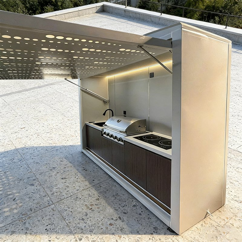 Wedding Restaurant Relaxing Outdoor Island Kitchen Furniture with Sink and Bar Stools