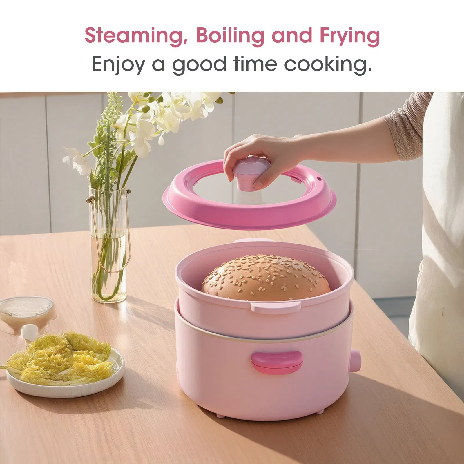 Multi-Function Electric Cooker Hot Pot, Non-Stick Household Electric Skillet, Portable for Dormitory, Custom Gift