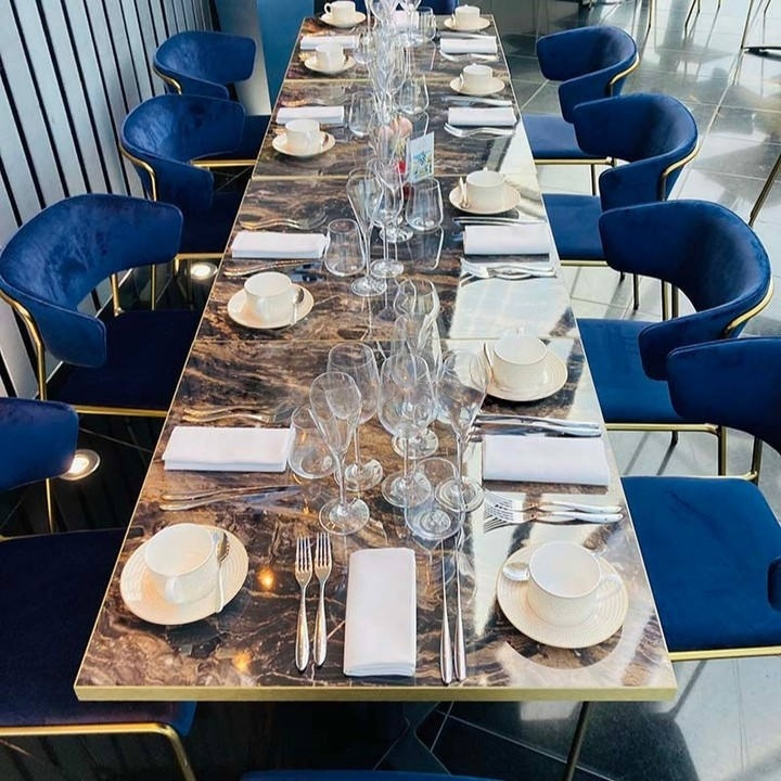 Modern Light Luxury Outdoor Velvet Blue Stainless Steel Dining Chairs Restaurant Furniture