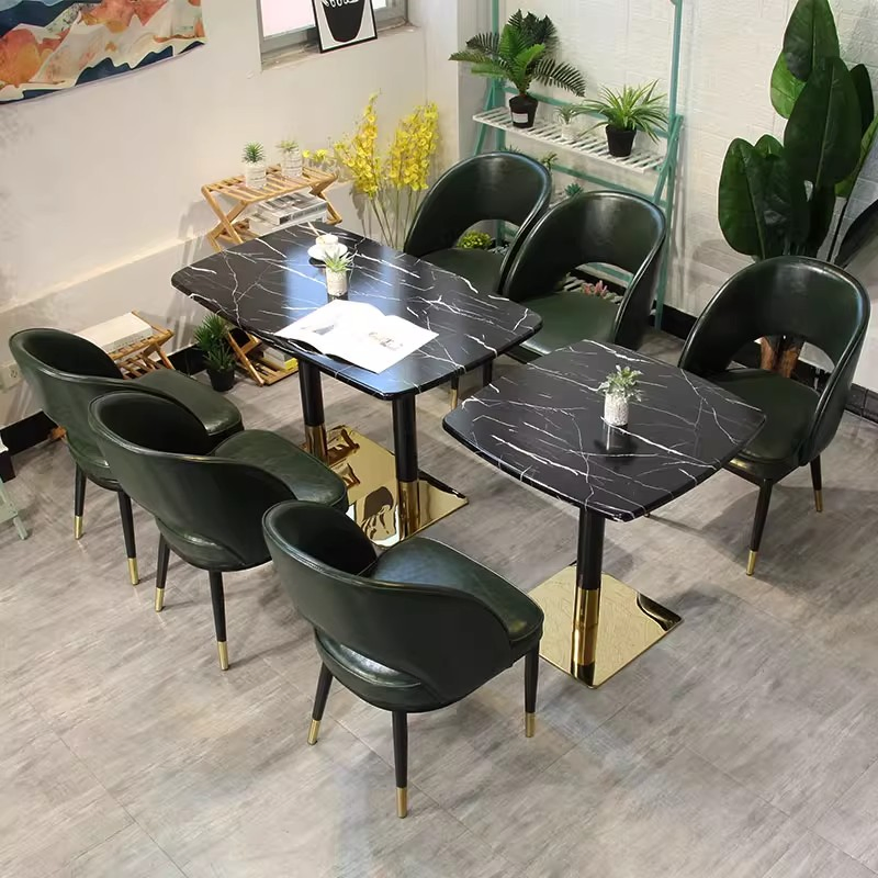 Restaurant Furniture Hotel Buffet Green Leather Dining Chairs Fast Food Court Table and Chair
