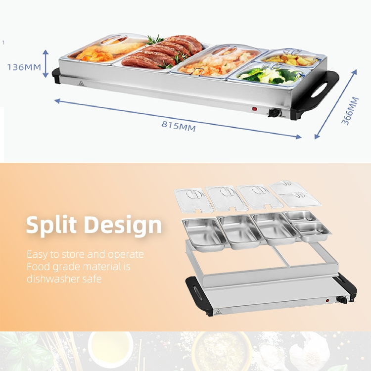 Electric Warming Trays 4 X 2.5L Buffet Server Food Warmer for Parties Entertaining Holiday
