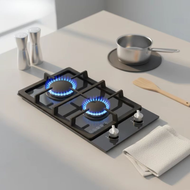 Cookermore Dual-Burner Tempered Glass Panel Electronic Ignition Portable Built-in Gas Stove