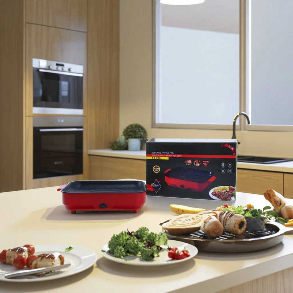 Stainless Steel Electric Frying Pan PTFE Surface for Barbecue Steak Omelette Grill Cooking Effective for Household