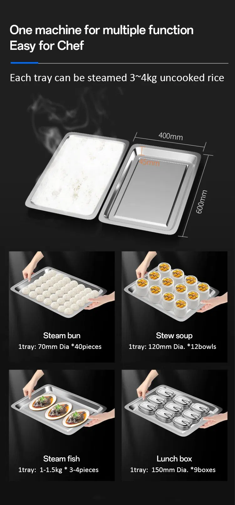 12-Plates Commercial Stainless Steel Electric Food Steamer for Restaurants