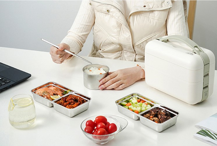 Electric Heating, Insulated, 316 Stainless Steel Portable Self Heating Electric Lunch Box for Work and School