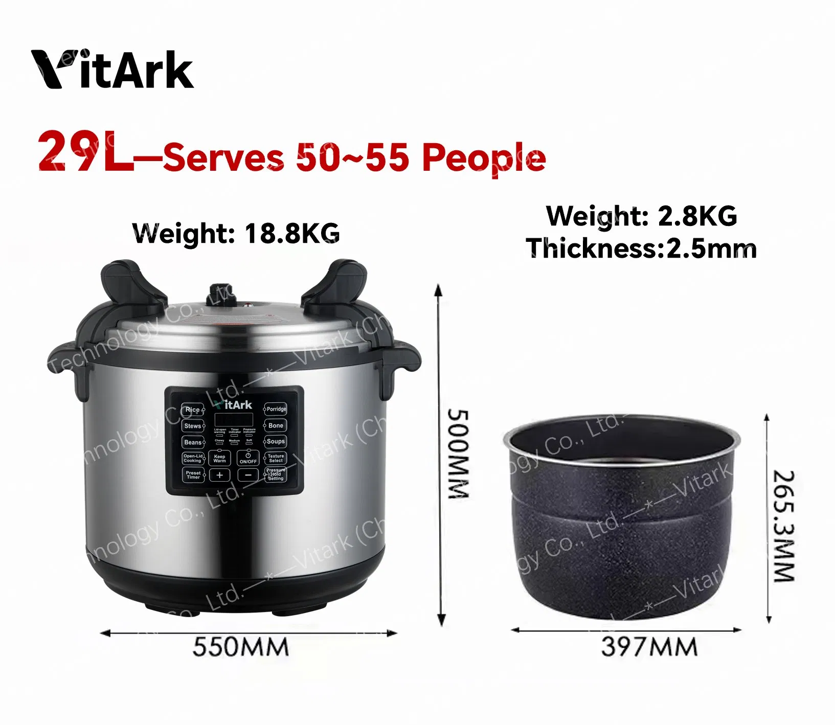 29 L Kitchen Appliance Big Size Commercial Intelligent Industrial Electric Pressure Cooker with CB and CE Certification and Large Capacity Source Factory.