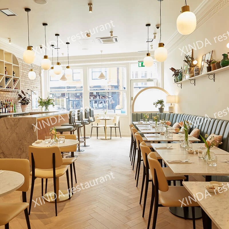 Design Leather Cafe Booth Sofa Fast Food Table and Chair Restaurant Furniture