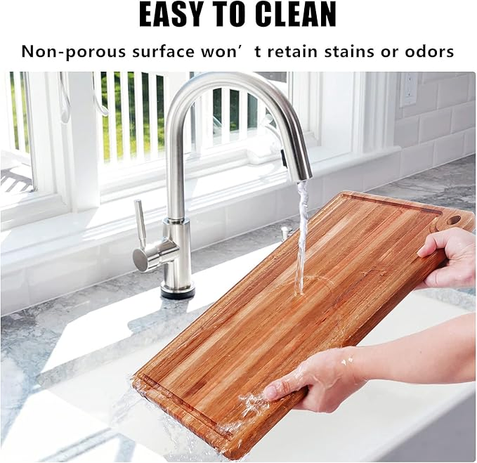 Wood Cutting Boards for Kitchen, Large Cutting Board, Wooden Cutting Boards with Juice Grooves, Chopping Board for Meat, Veggies, Easy Grip Handle