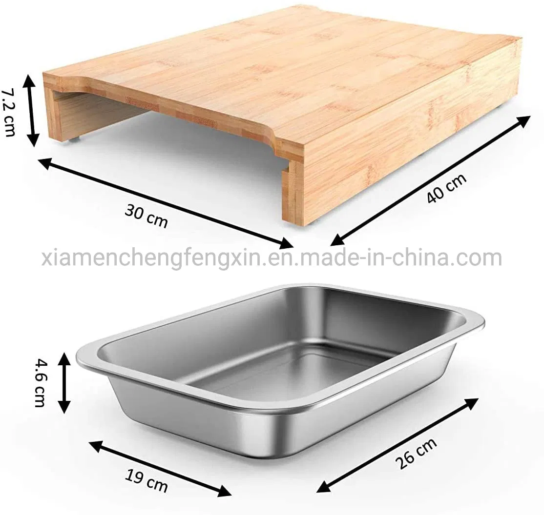 Eco-Friendly Bamboo Cutting Board with Stainless Steel Trays for Effortless Food Prep