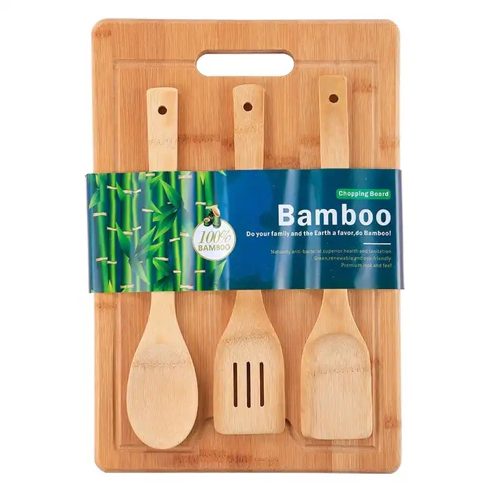 Extra Large Kitchen Bamboo Cutting Board with 3 PCS Cookware