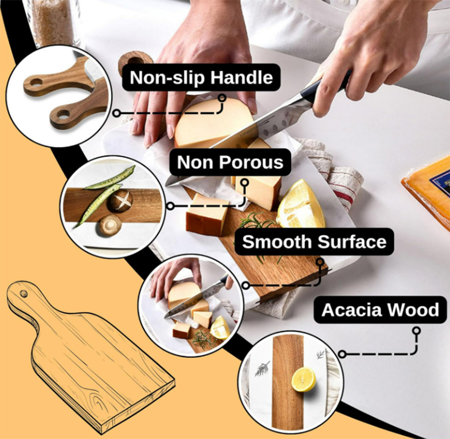 Non-Slip Acacia Wood and Marble Cutting Board