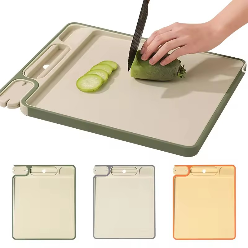 4 in 1 Multifunctional Durable Plastic Kitchen Chopping Board BPA Free Double-Sided Cutting Board with Grinding Knife