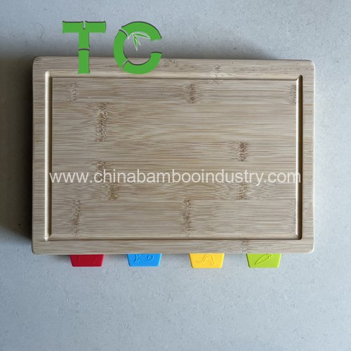 Bamboo Wood Cutting Board Set with 4 Color-Coded Flexible Cutting Mats Chopping Board with Removable PP Cutting Mats