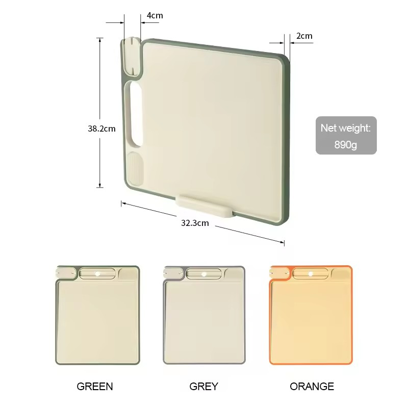 4 in 1 Multifunctional Durable Plastic Kitchen Chopping Board BPA Free Double-Sided Cutting Board with Grinding Knife