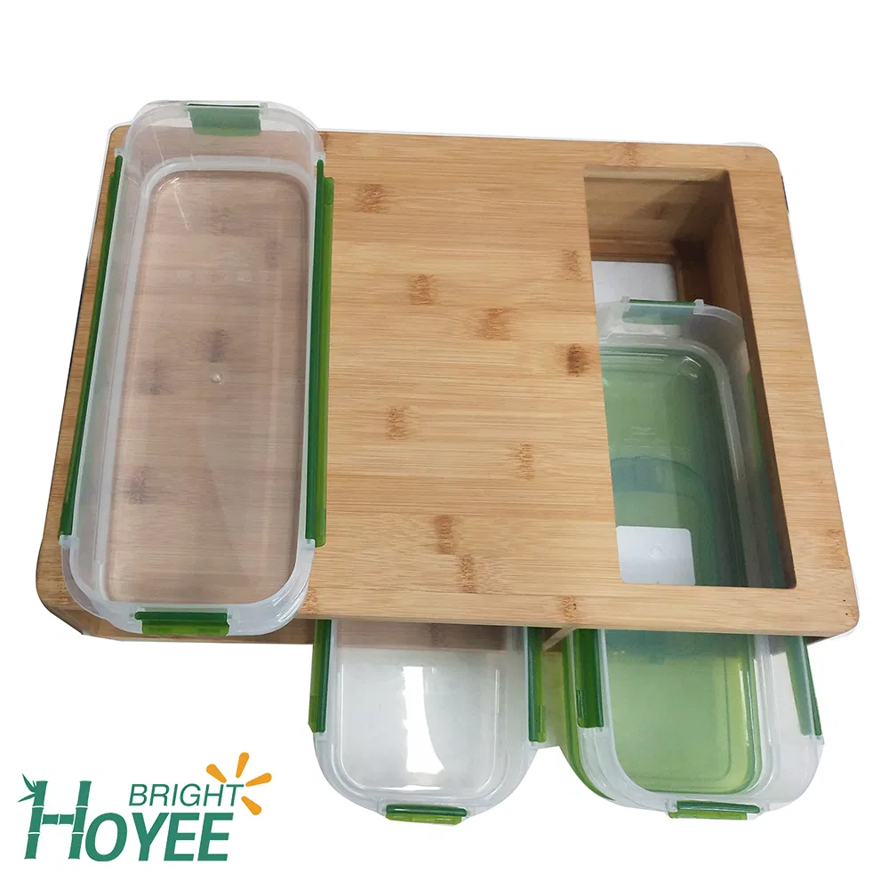 Bamboo Cutting Board with Containers Extra Large Cutting Board Set with Trays