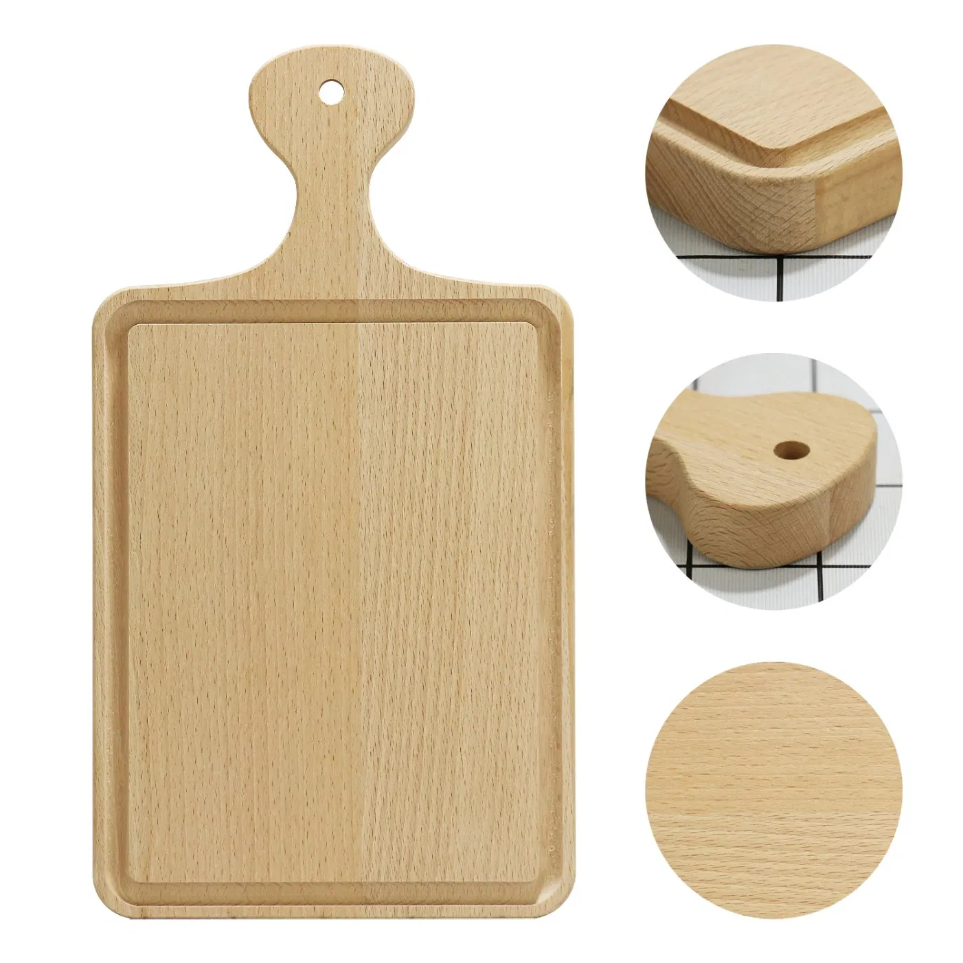 Beech Wood Cutting Board with Easy Grip Handles, Kitchen Chopping Board for Pizza, Bread, Meat, Cheese, Fruit, Vegetables