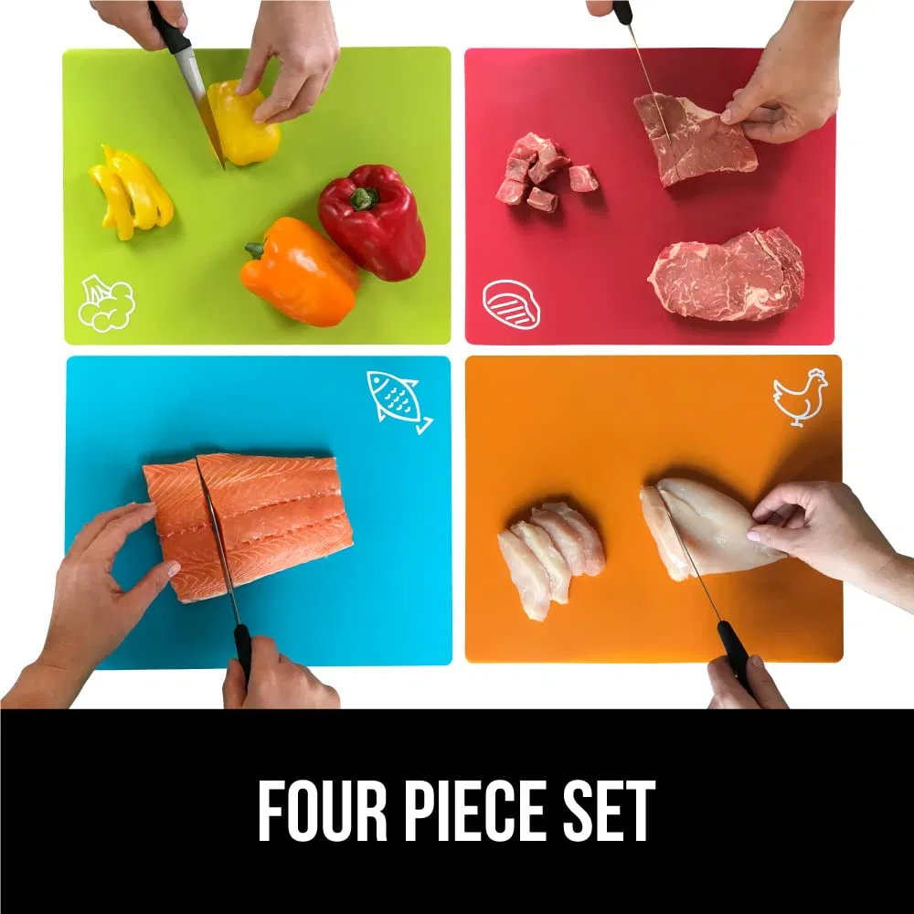 Plastic-Chopping-Cutting-Boards for Kitchen-Set Durable-Mats Food-Icons Flexible Dishwasher-Safe Slip-Resistant BPA-Free Meat Fish Vegetables