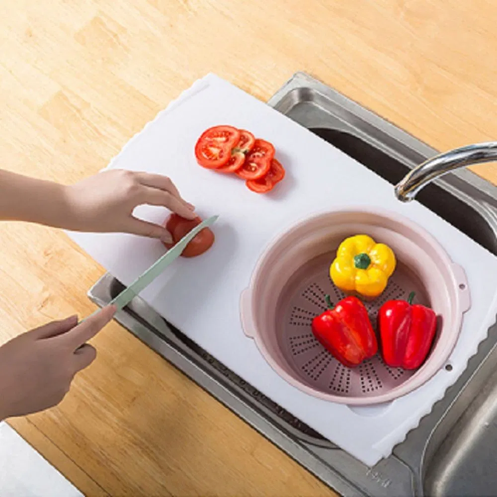 Over-The-Sink Chopping Board with Removable Folding Wash Drain Colander Esg16435