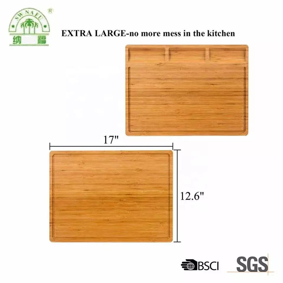 Extra Large Bamboo Cutting Board Cheese Cutting Board with Juice Groove and 3 Built-in Dividers