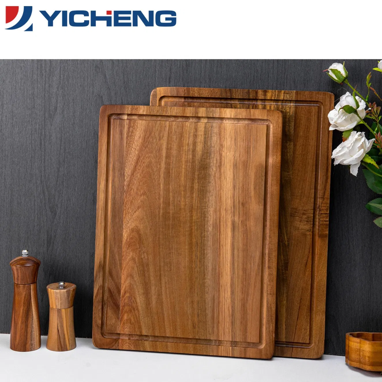 Large Acacia Wood Cutting Board with Juice Grooves for Kitchen Meal Prep Outdoor Food Serving Chopping Board