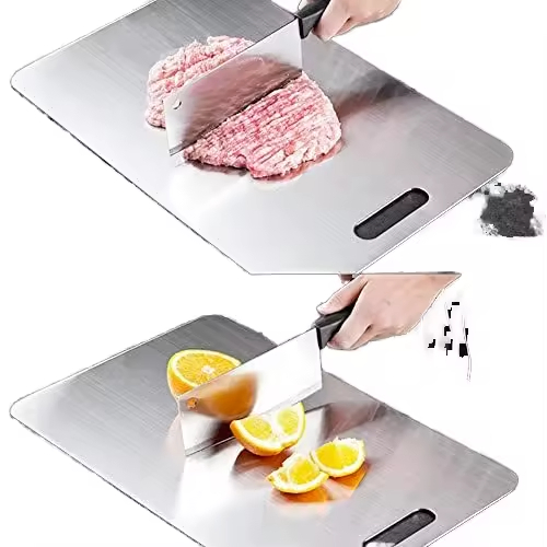 New Double Sided Non-Slip Titanium Cutting Board Food Grade Pure Stainless Steel Chopping Blocks for Home Kitchen