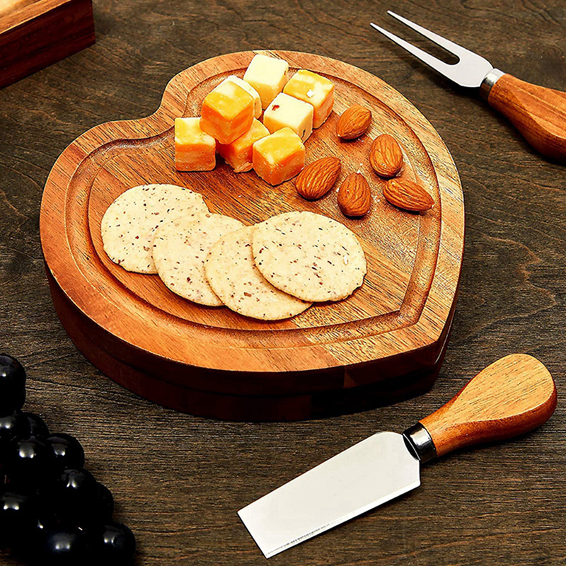 Custom Large Good Quality Bamboo/Wooden Cheese Board with Silver Cutlery Set White Metal Box Cheese Board with Cheese Knife